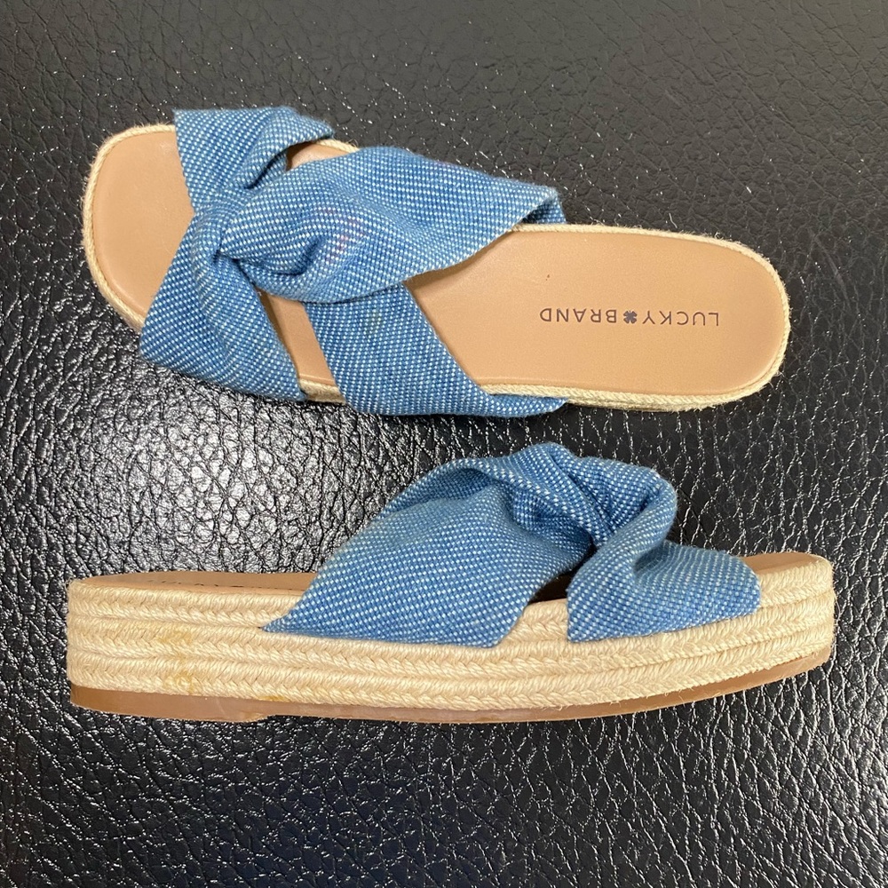 Lucky Brand Grenly Blue Fabric Twist Espadrille Slide Slip On Sandal Size 8/38.5